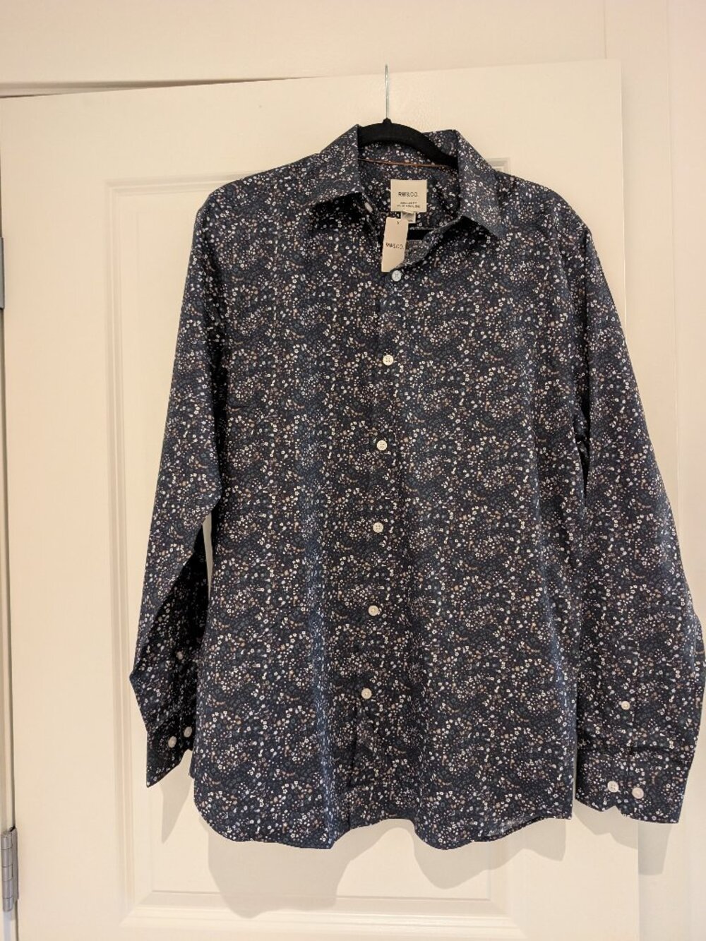 Men's Navy floral long sleeve dress shirt